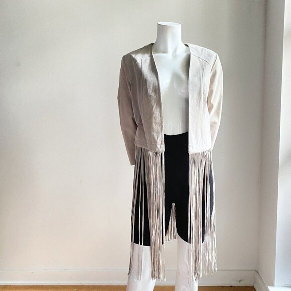 NWT Soia & Kyo Romie Collarless Light Grey Suede Long fringe  Boho Jacket XS - Picture 6 of 13